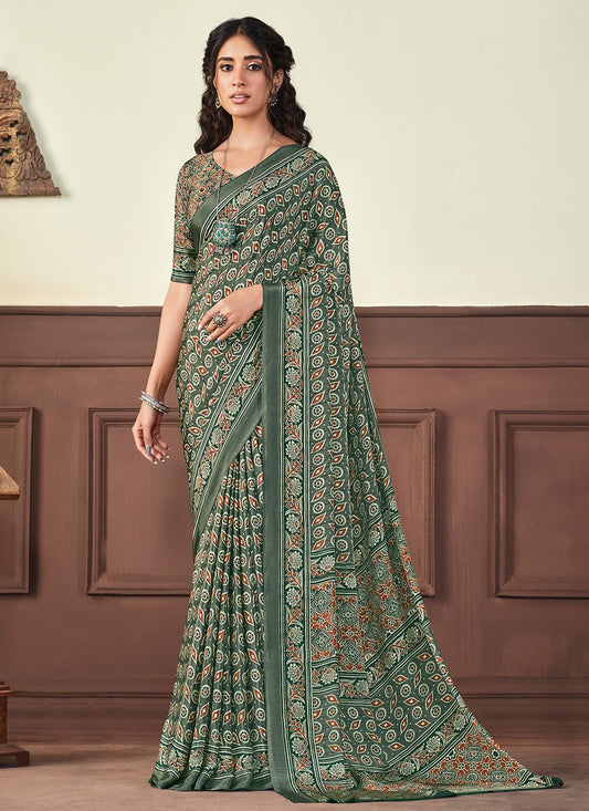 Contemporary Crepe Silk Blue Print Saree