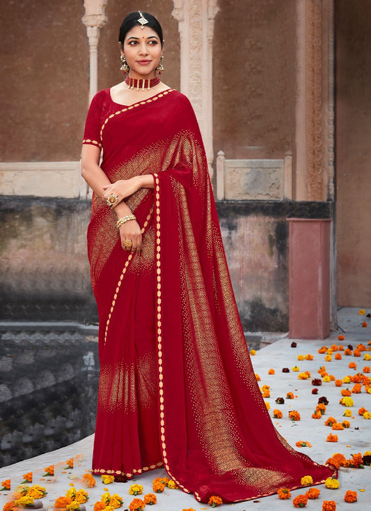 Trendy Saree Crepe Silk Maroon Fancy Work Saree