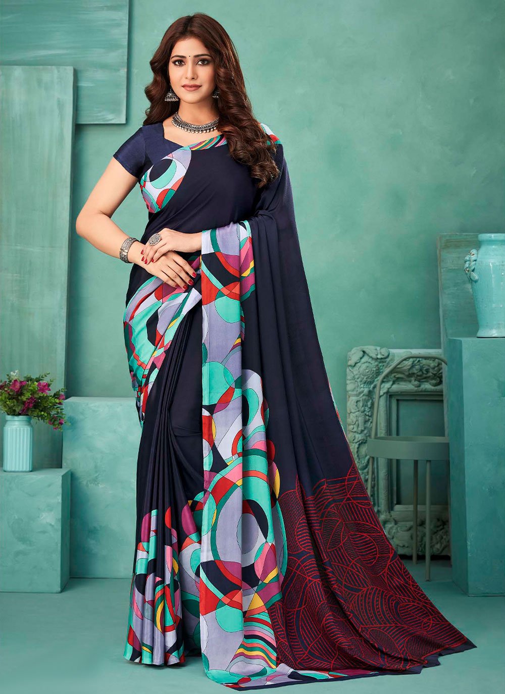 Classic Crepe Silk Blue Print Saree