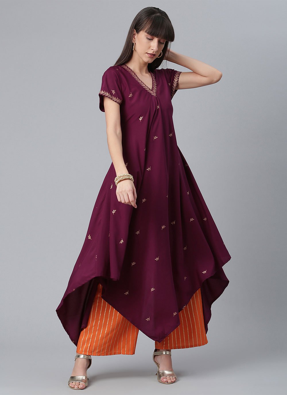 Casual Kurti Crepe Silk Wine Print Kurtis