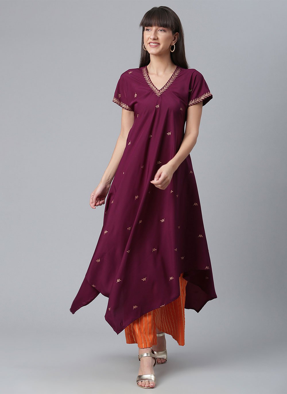 Casual Kurti Crepe Silk Wine Print Kurtis