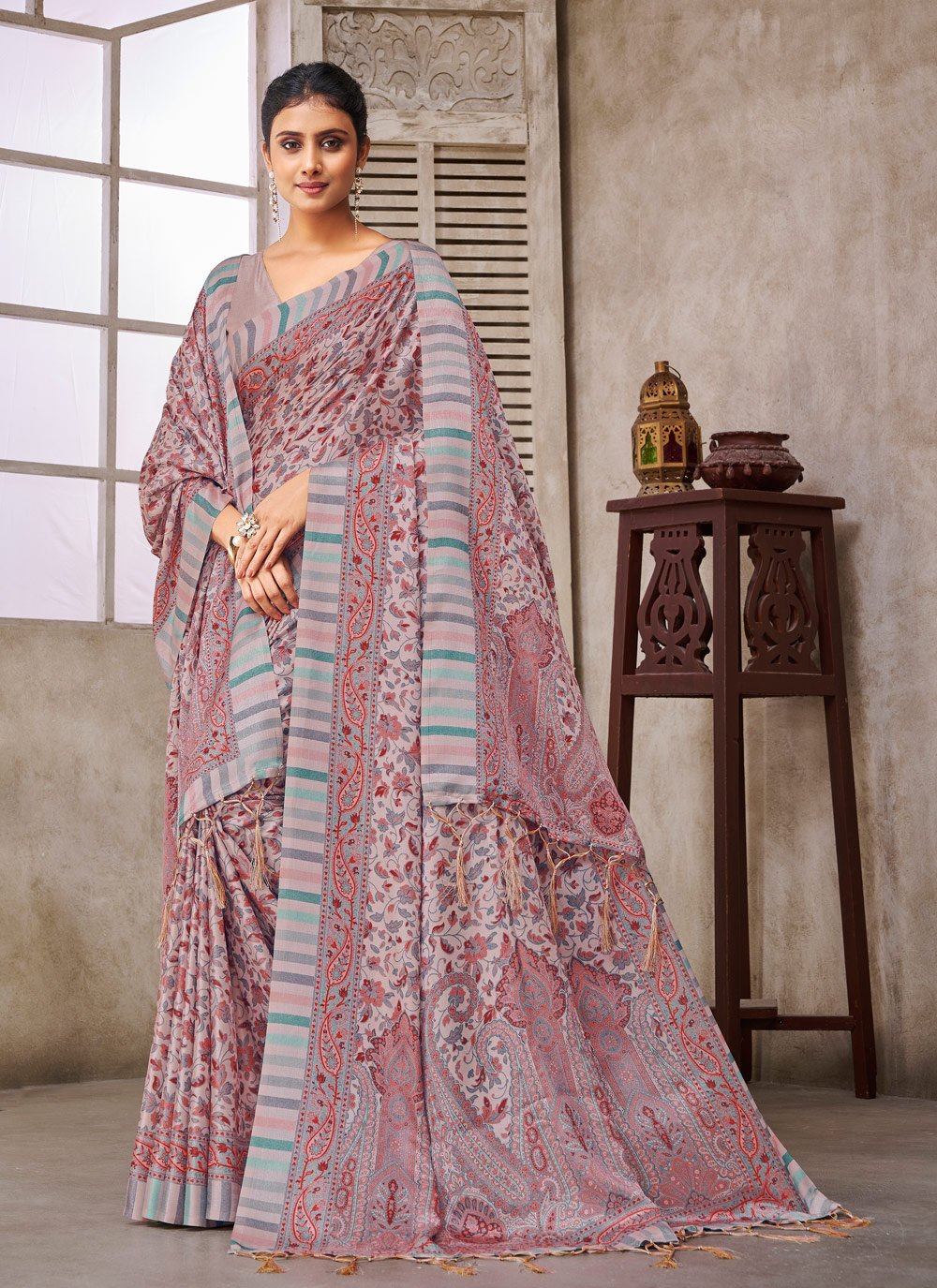 Designer Crepe Silk Pink Digital Print Saree