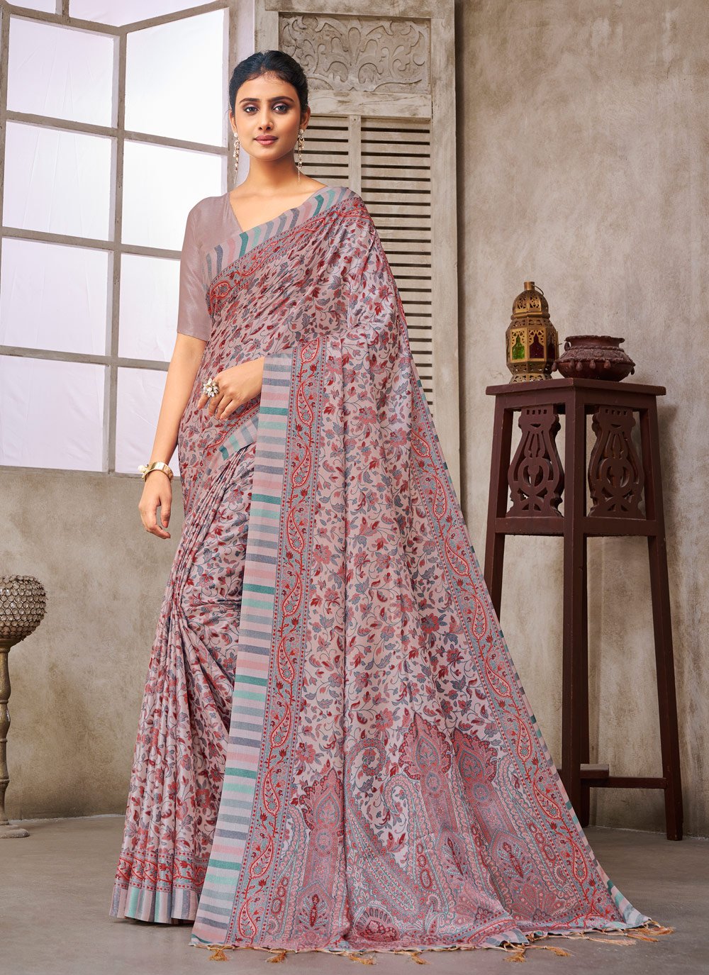 Designer Crepe Silk Pink Digital Print Saree