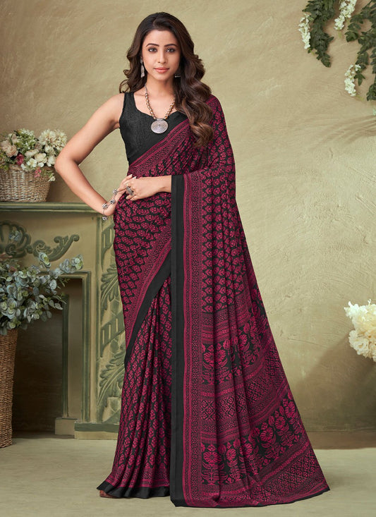 Classic Crepe Silk Black Print Saree