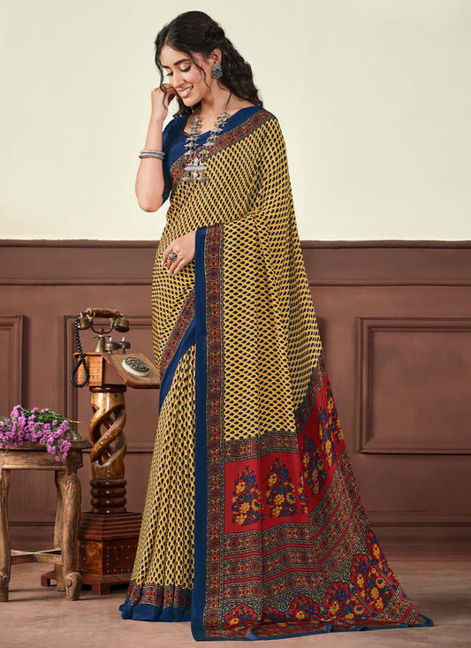 Contemporary Crepe Silk Multi Colour Print Saree