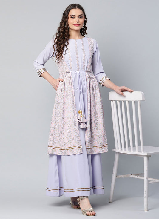 Designer Kurti Crepe Silk Lavender Print Kurtis