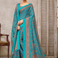 Designer Crepe Silk Aqua Blue Digital Print Saree