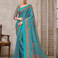Designer Crepe Silk Aqua Blue Digital Print Saree