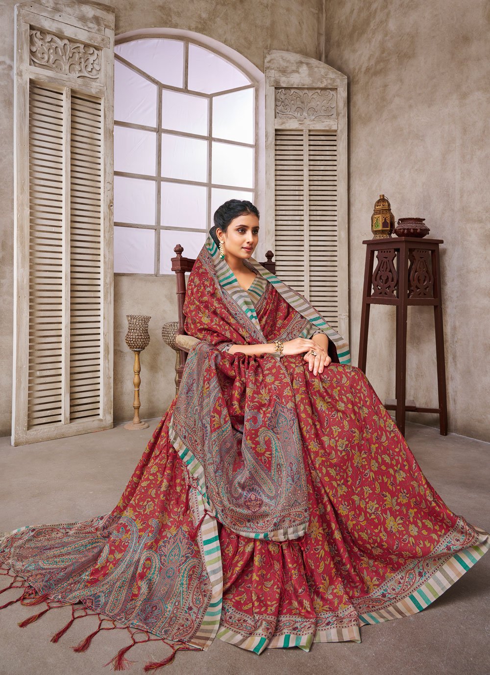 Designer Crepe Silk Red Digital Print Saree