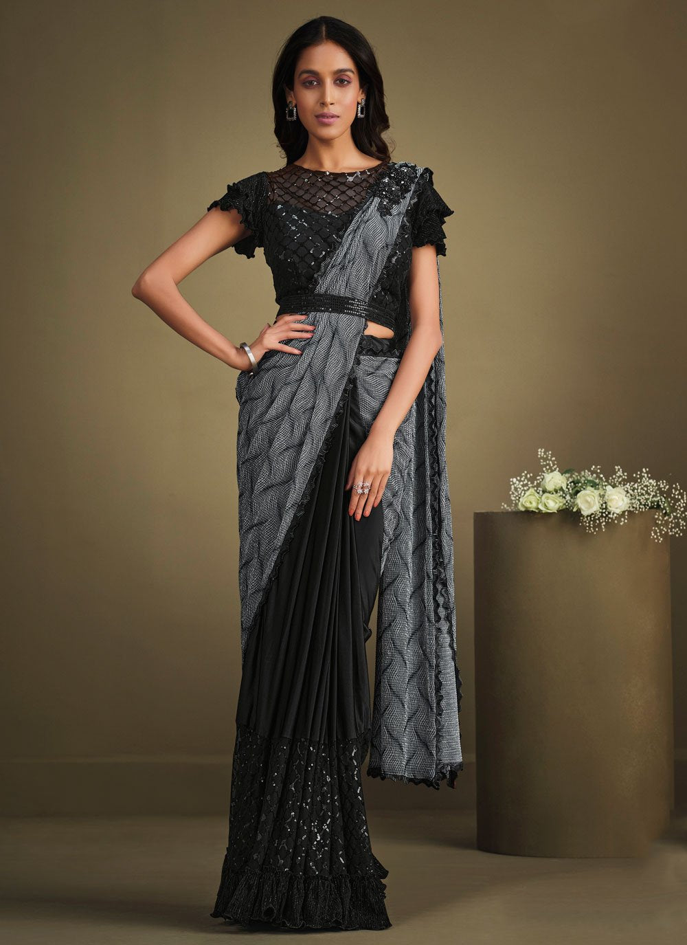 Trendy Saree Crepe Silk Black Embroidered Saree