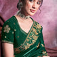 Classic Crepe Silk Organza Green Embroidered Saree