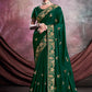 Classic Crepe Silk Organza Green Embroidered Saree