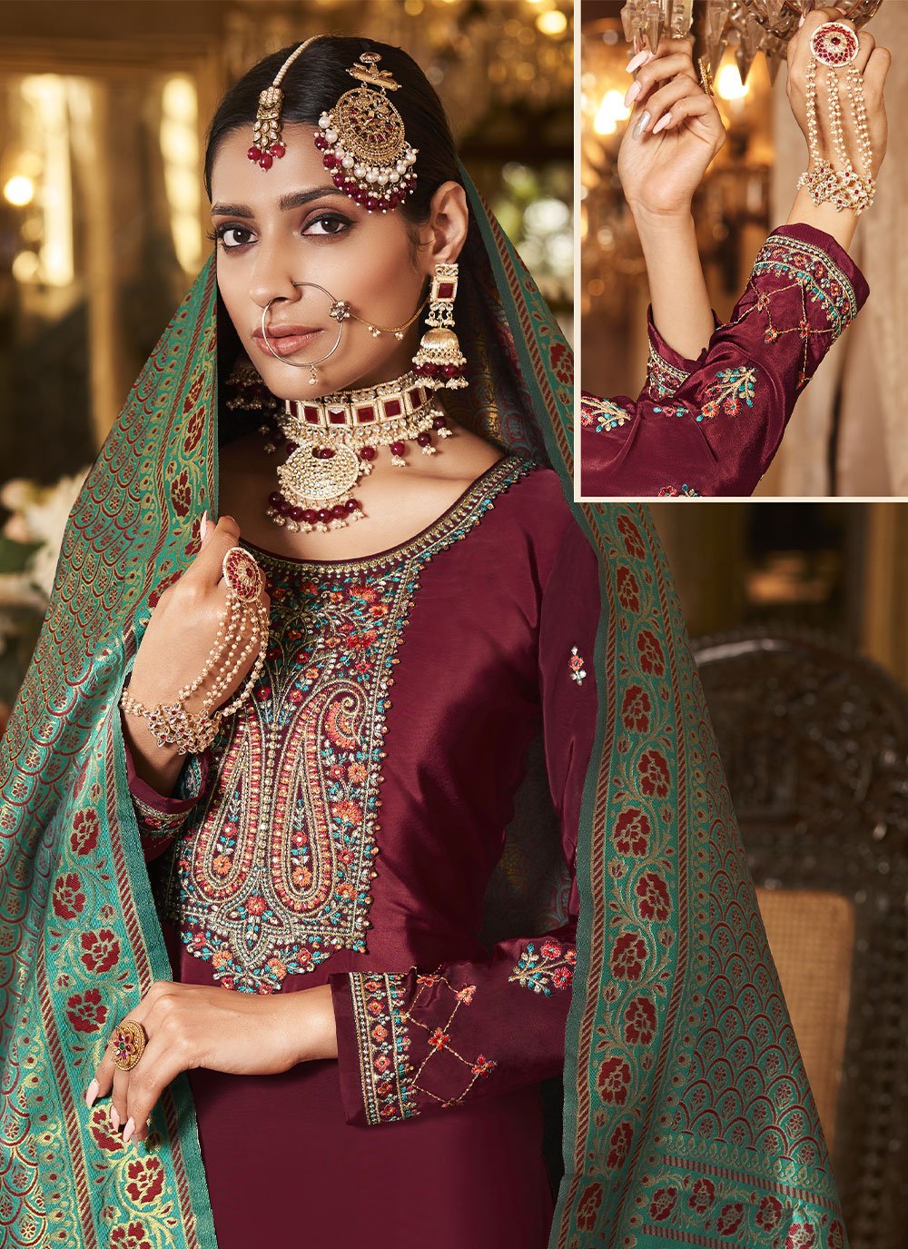 Trendy Suit Crepe Silk Maroon Embroidered Salwar Kameez