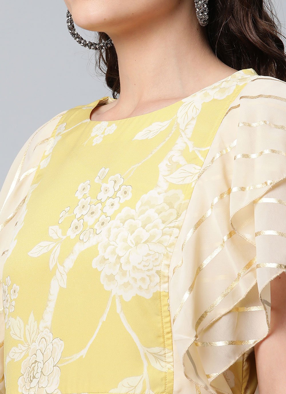 Floor Length Kurti Crepe Silk Yellow Digital Print Kurtis