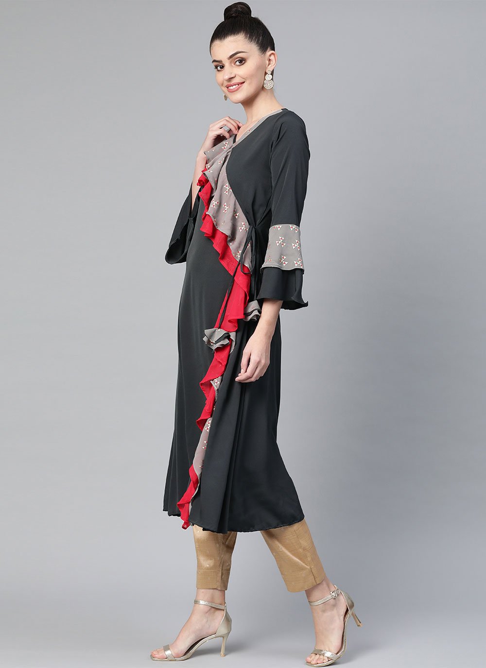 Designer Kurti Crepe Silk Black Foil Print Kurtis