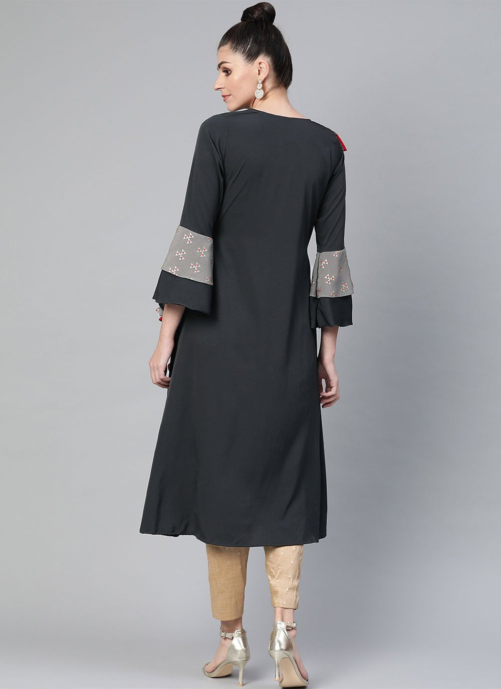 Designer Kurti Crepe Silk Black Foil Print Kurtis