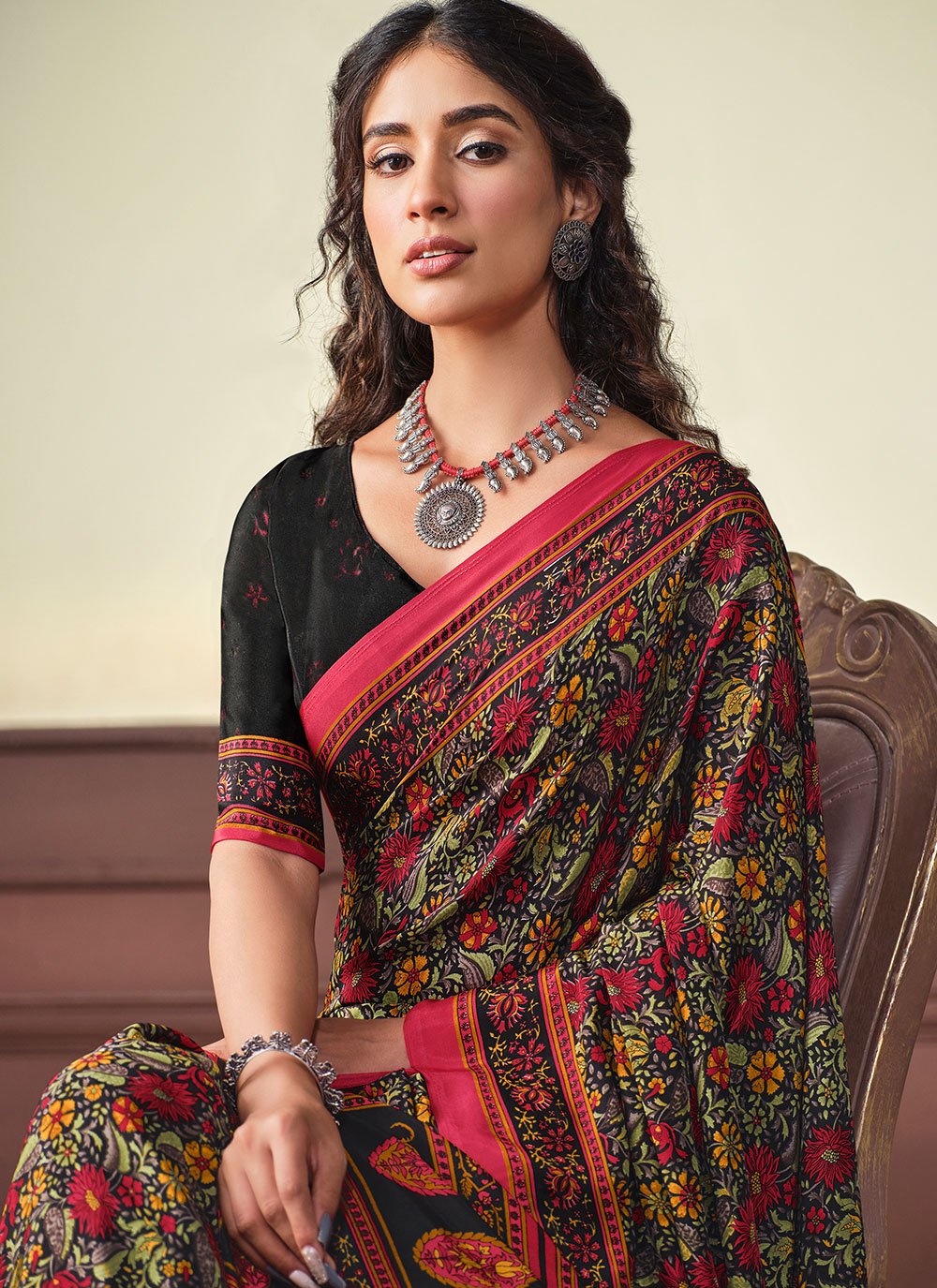 Classic Crepe Silk Green Print Saree