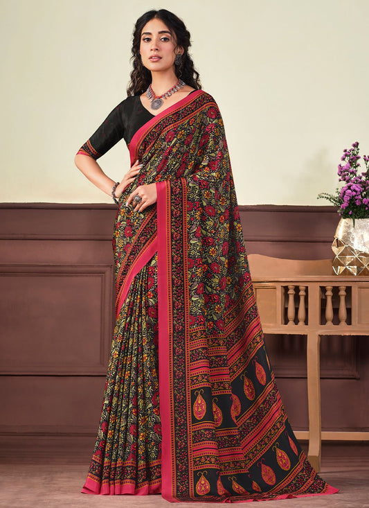 Classic Crepe Silk Green Print Saree