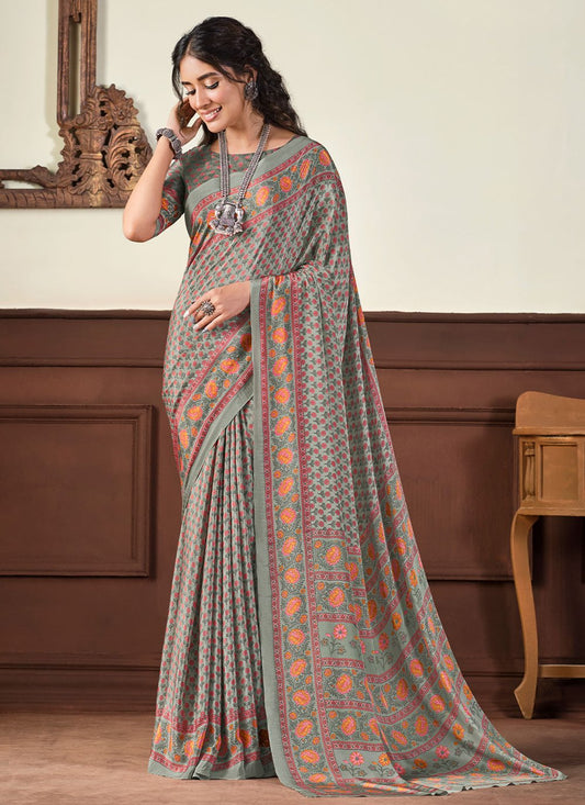 Trendy Saree Crepe Silk Grey Print Saree