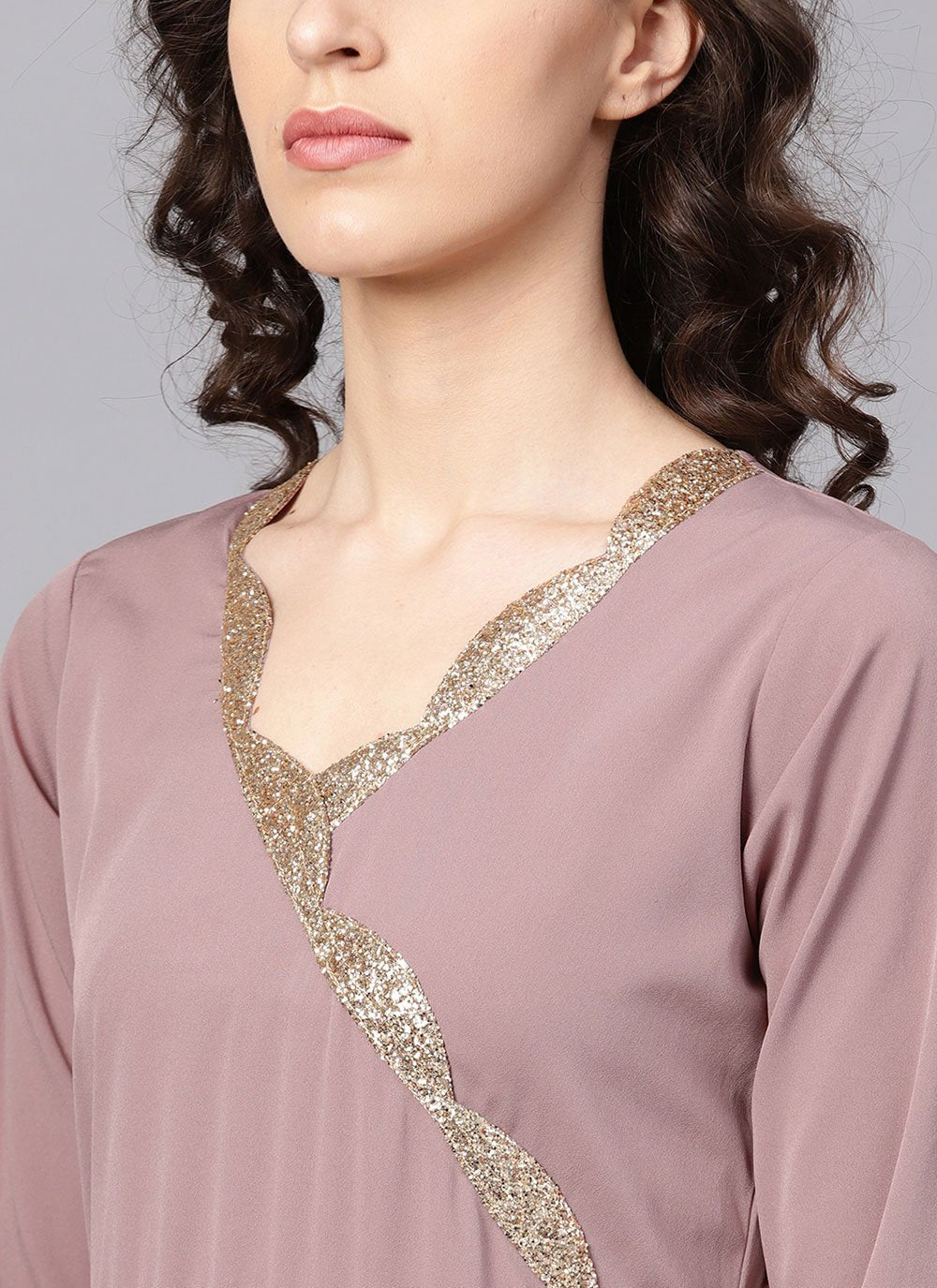 Floor Lenght Salwar Suit Crepe Silk Mauve Lace Gown