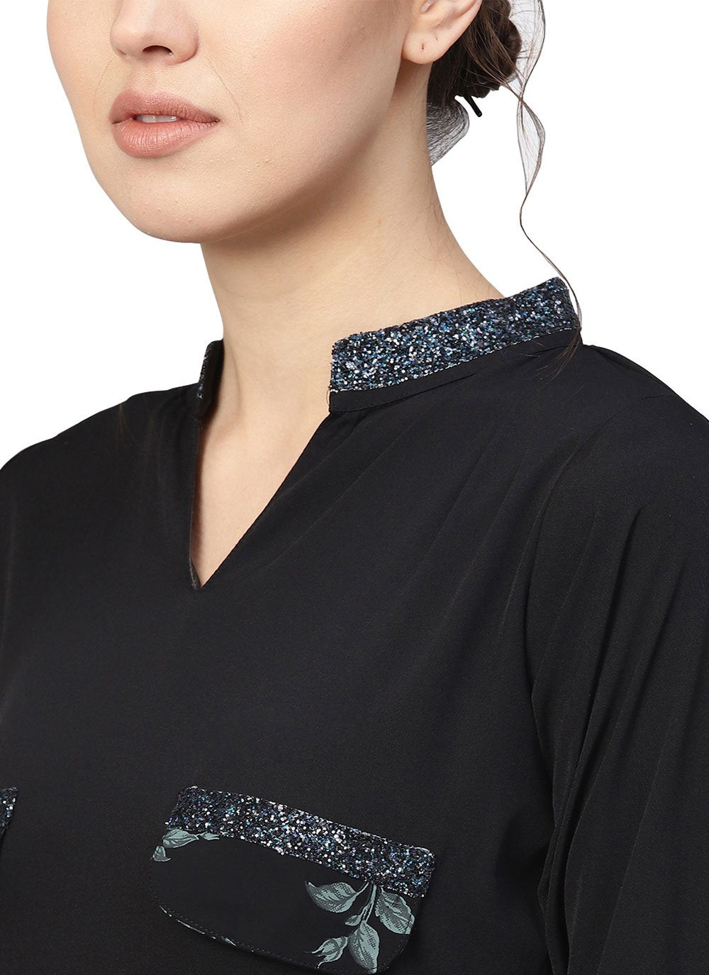 Designer Kurti Crepe Silk Black Print Kurtis