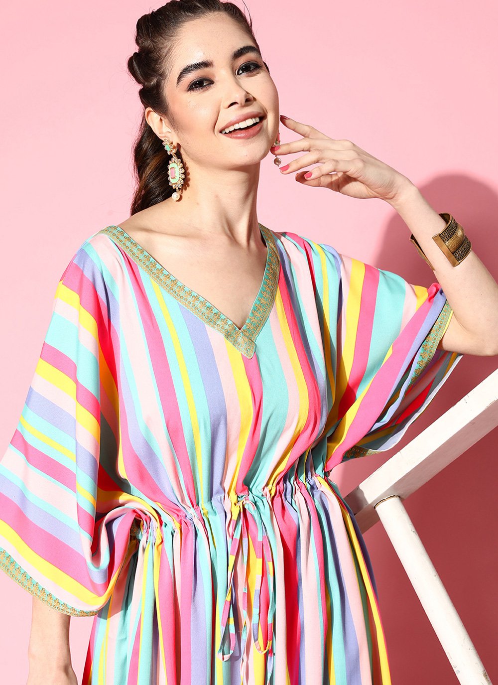 Casual Kurti Crepe Silk Multi Colour Strips Print Kurtis