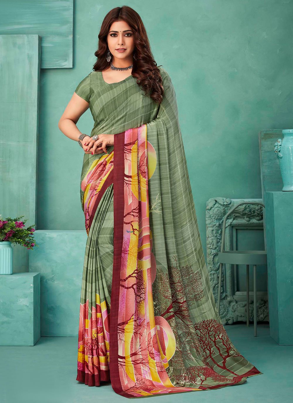 Classic Crepe Silk Multi Colour Print Saree