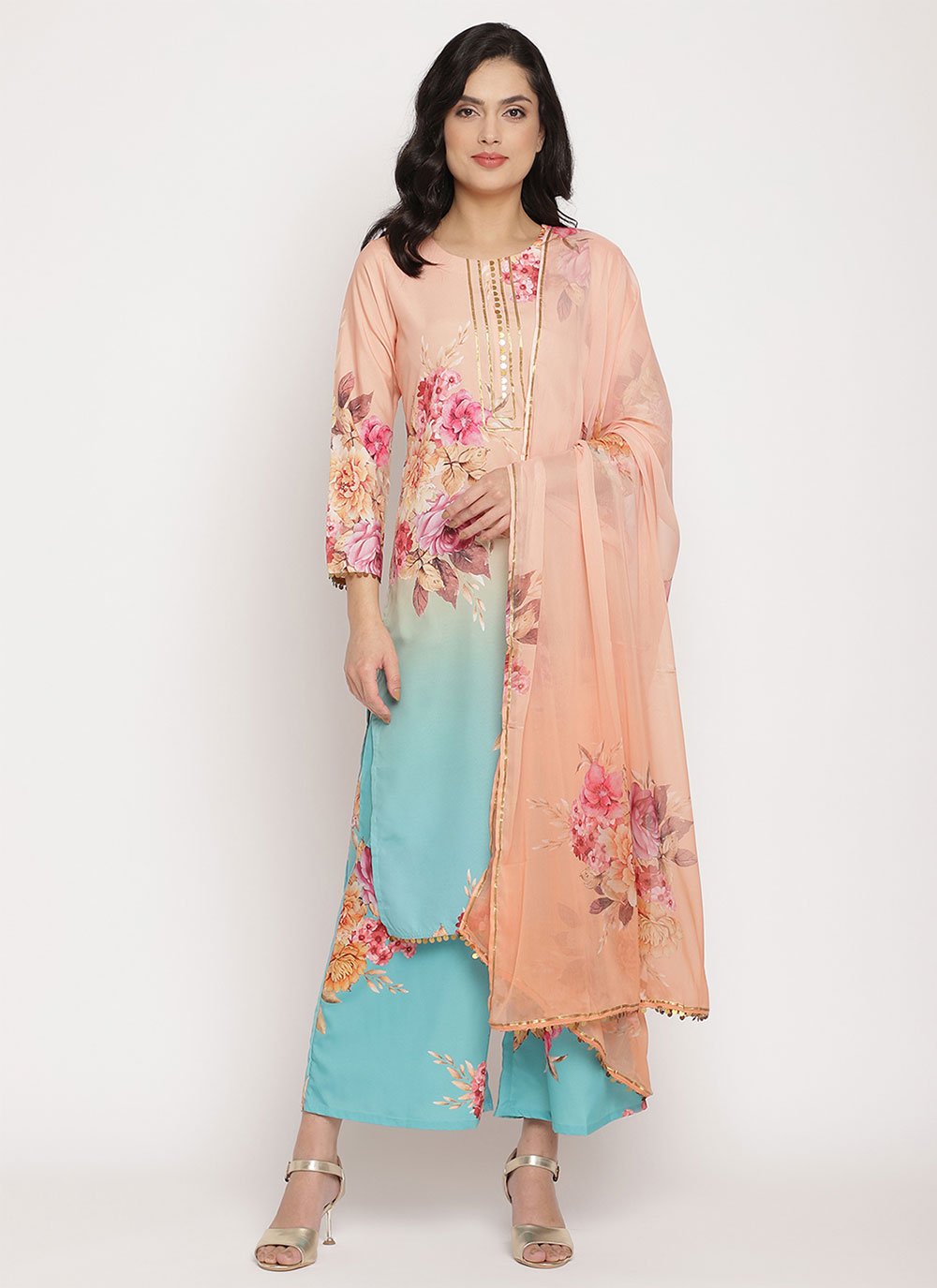 Salwar Suit Crepe Silk Multi Colour Print Salwar Kameez