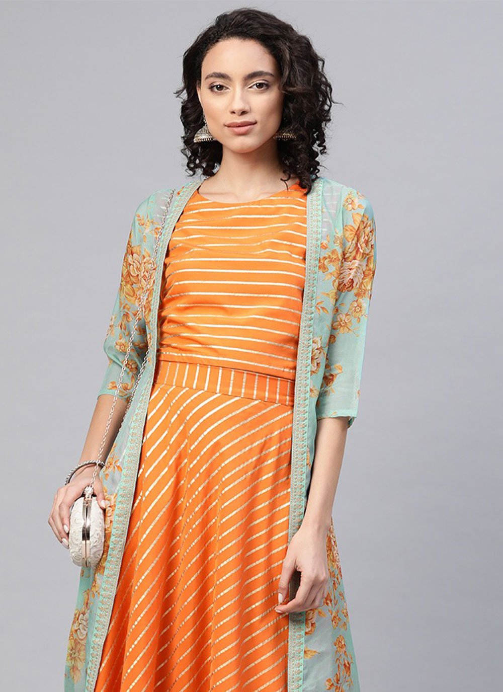 Designer Kurti Crepe Silk Orange Print Kurtis