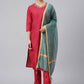 Readymade Style Crepe Silk Red Plain Salwar Kameez