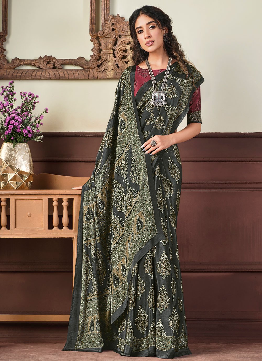 Classic Crepe Silk Multi Colour Print Saree