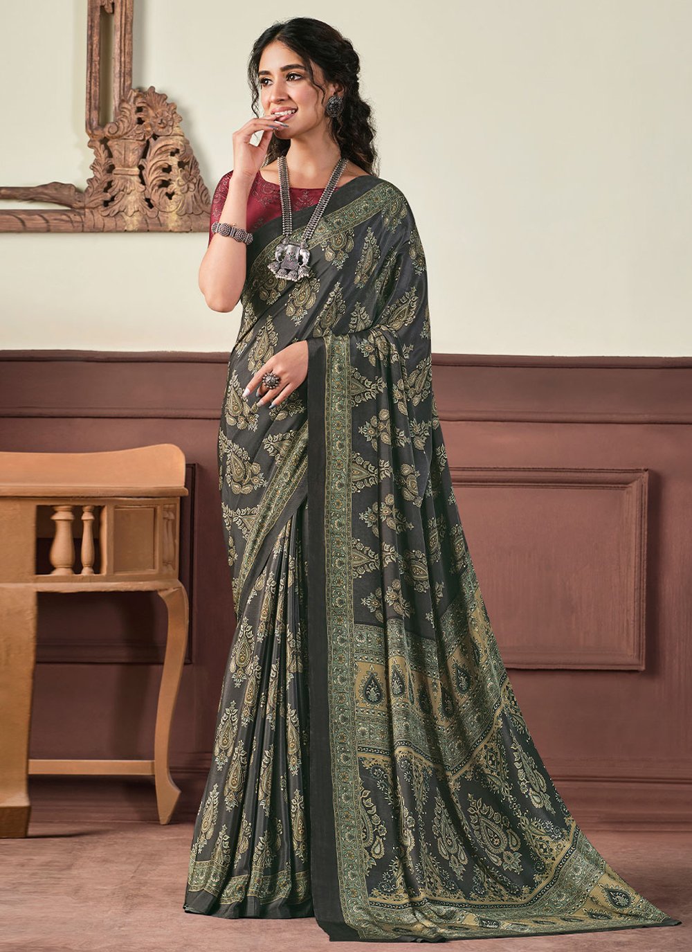 Classic Crepe Silk Multi Colour Print Saree