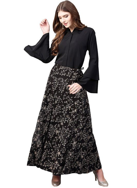 Designer Kurti Crepe Silk Georgette Black Print Kurtis