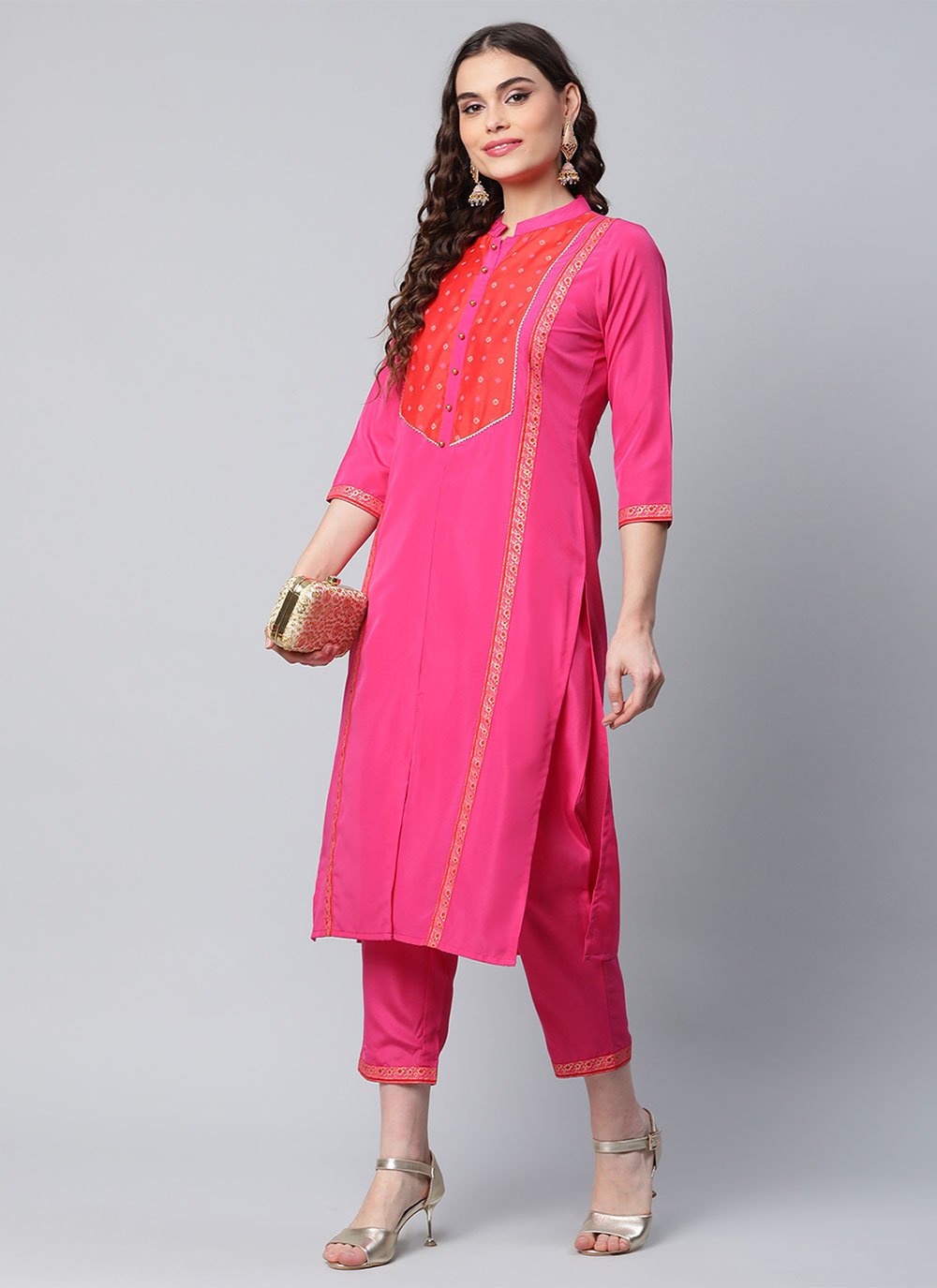 Casual Kurti Crepe Silk Fuchsia Print Kurtis