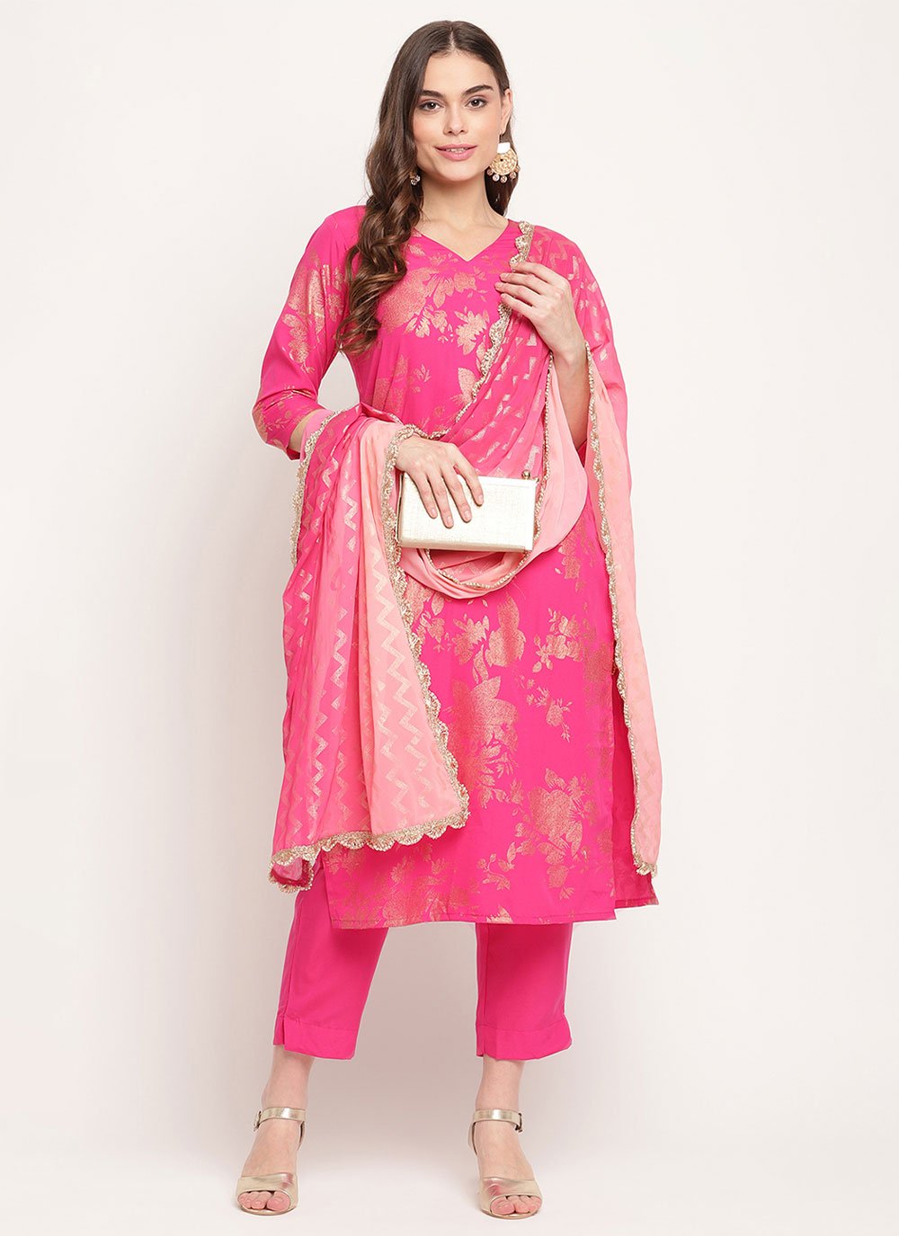 Salwar Suit Crepe Silk Fuchsia Print Salwar Kameez