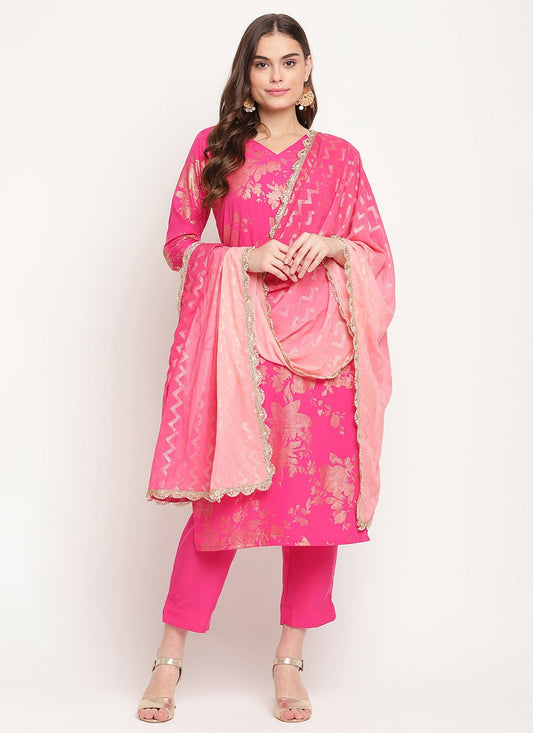 Salwar Suit Crepe Silk Fuchsia Print Salwar Kameez