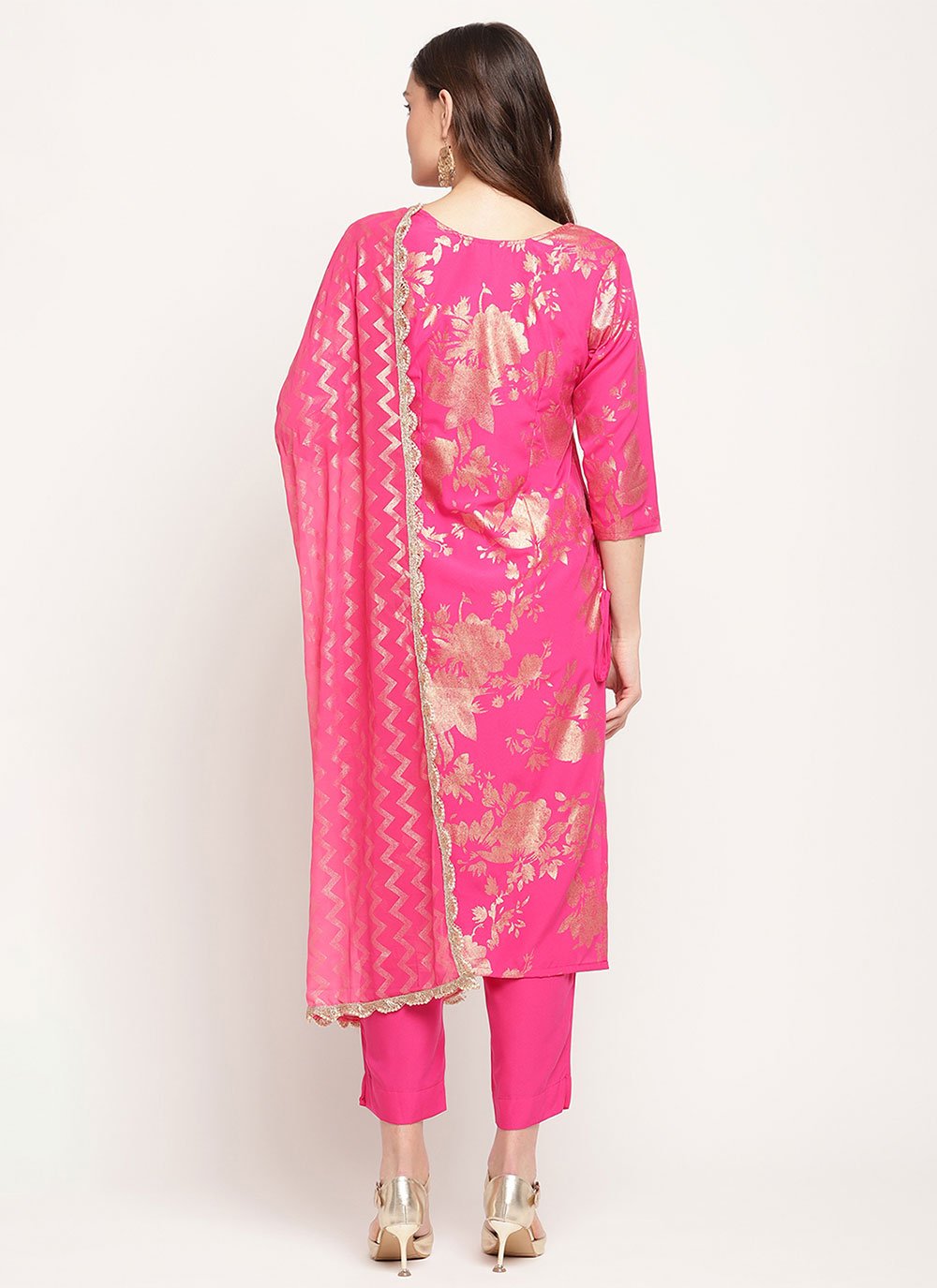 Salwar Suit Crepe Silk Fuchsia Print Salwar Kameez