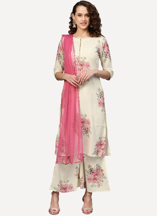 Salwar Suit Crepe Silk Off White Digital Print Salwar Kameez