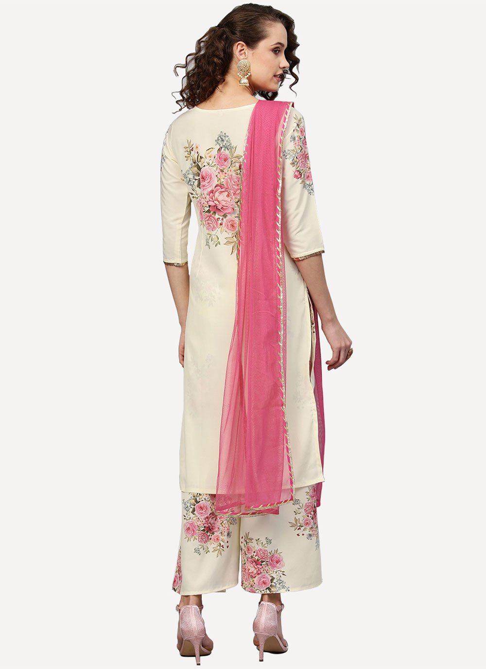 Salwar Suit Crepe Silk Off White Digital Print Salwar Kameez