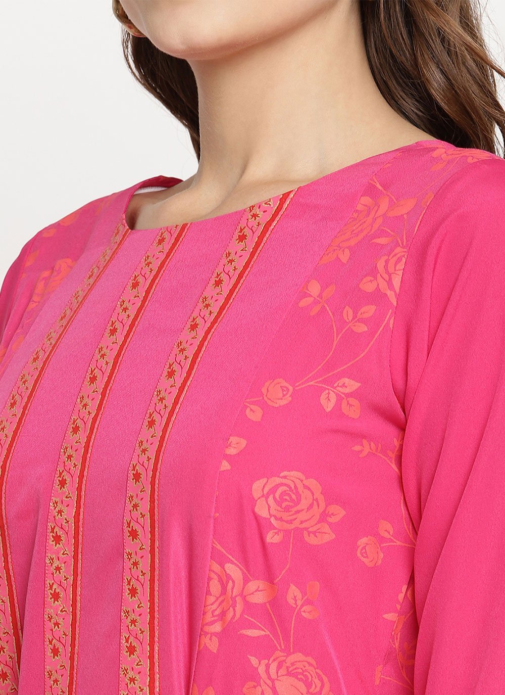 Designer Kurti Crepe Silk Fuchsia Print Kurtis