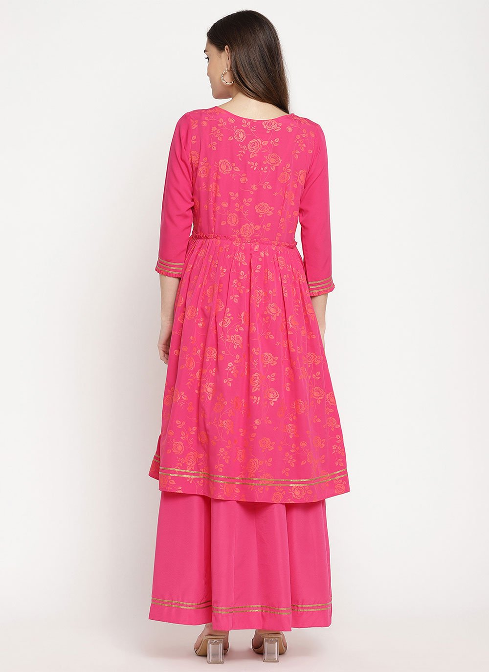 Designer Kurti Crepe Silk Fuchsia Print Kurtis