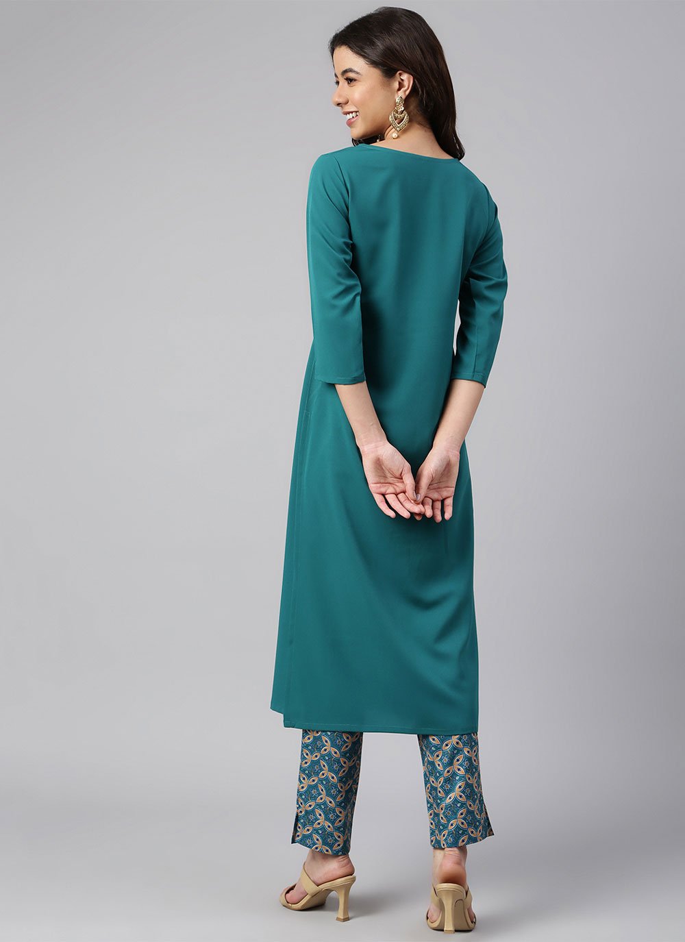 Salwar Suit Crepe Silk Teal Plain Salwar Kameez