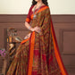 Classic Crepe Silk Brown Print Saree