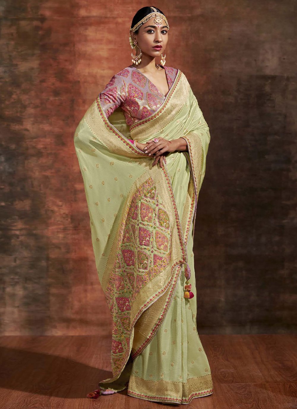 Trendy Saree Crepe Silk Pure Dola Sea Green Kashmiri Saree