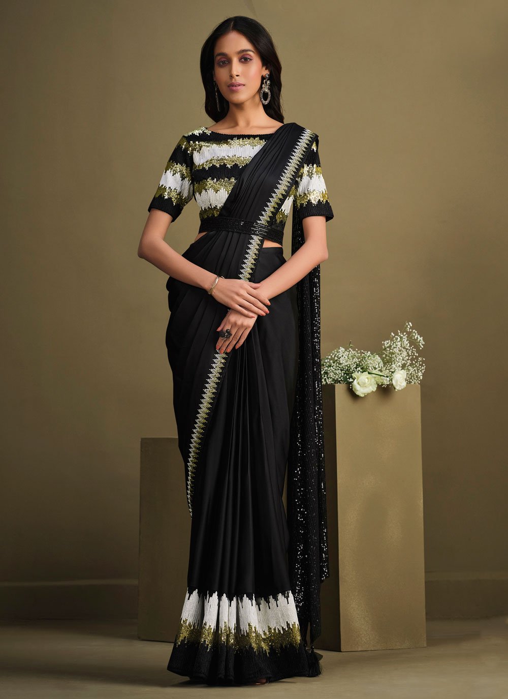 Trendy Saree Crepe Silk Black Embroidered Saree