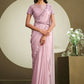 Contemporary Crepe Silk Georgette Pink Embroidered Saree