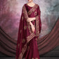 Traditional Saree Crepe Silk Organza Maroon Embroidered Saree