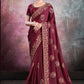 Traditional Saree Crepe Silk Organza Maroon Embroidered Saree