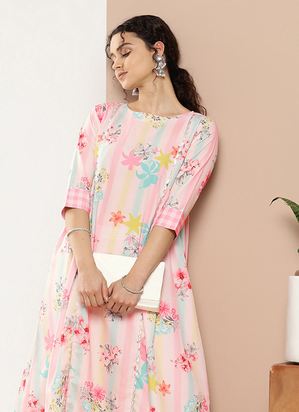 Casual Kurti Crepe Silk Multi Colour Strips Print Kurtis