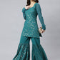 Palazzo Salwar Suit Crepe Silk Teal Print Salwar Kameez